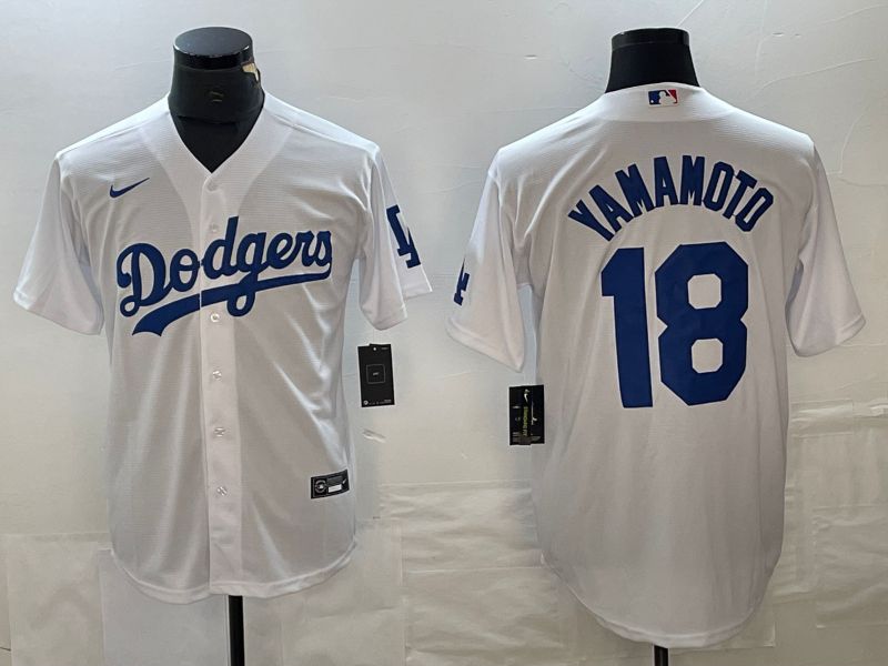 Men Los Angeles Dodgers 18 Yamamoto White Nike Game MLB Jersey style 5